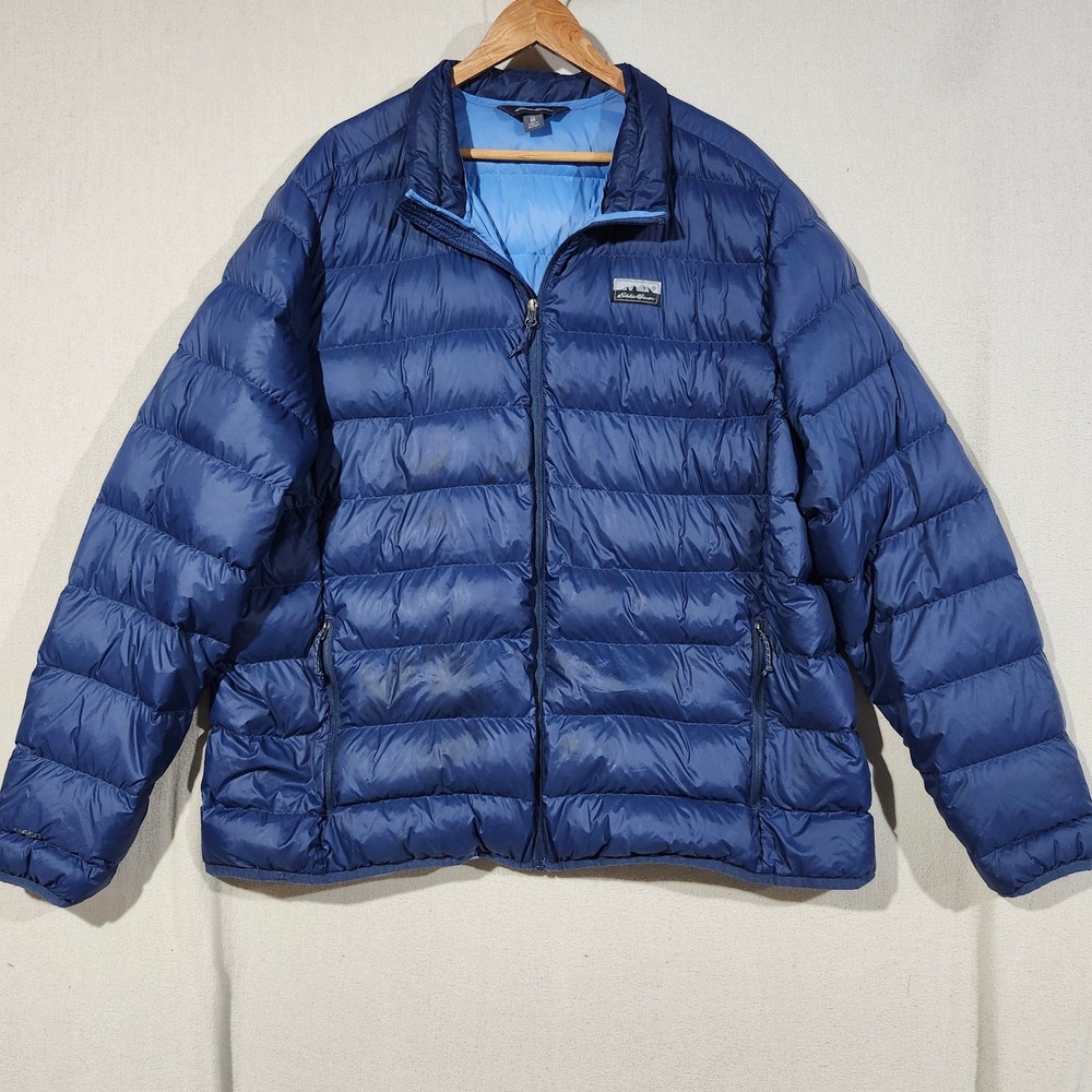 Eddie Bauer Mens XXL Blue 650 Down Fill Puffer Jacket Quilted Full Zip Coat